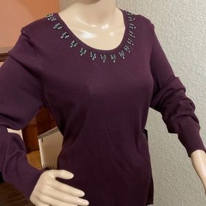 Simply Vera Wang Embellished Jewel Neck Handkerchief Hem Top Size 0X (14w)NEW WT